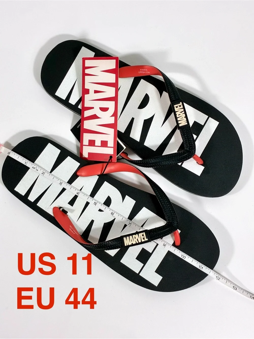 Marvel Comics Men Classic Logo Flip Flops Beach Slides Black White US 9 11 12